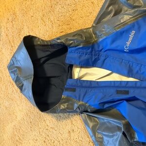 Small Columbia Out Dry blue and grey hybrid rain jacket